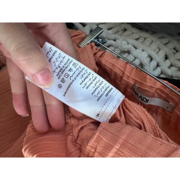 Khaadi Crinkle Textured Pant Set Balloon Sleeve Top Women’s Small Orange - Picture 5 of 13